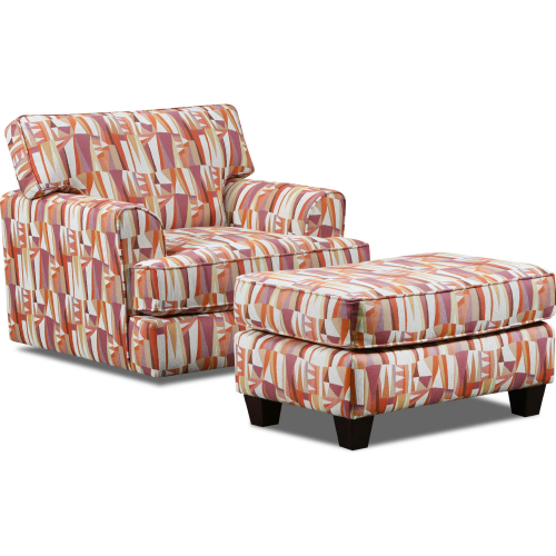 Spencer Swivel Accent Chair & Ottoman in Spumoni Multicolor Chenille Fabric